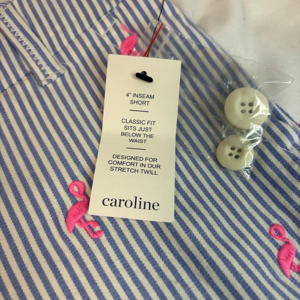 Crown & Ivy Women's Size 2P Caroline White/Blue Stripe w/ Flamingos Shorts NWT - Picture 5 of 7